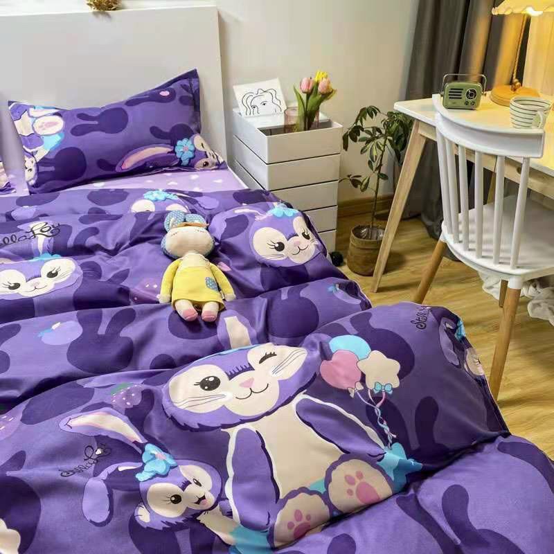 Bộ chăn ga gối cotton poly Lidaco decor phòng ngủ vintage - Thỏ Tím (SP001368)