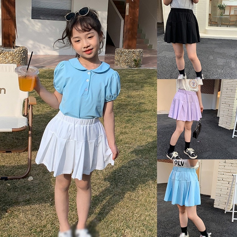 Chân Váy Ngắn Xếp Ly Vải Cotton Màu Xanh Navy Thời Trang Mùa Hè Phong Cách Hàn Quốc Dành Cho Bé Gái