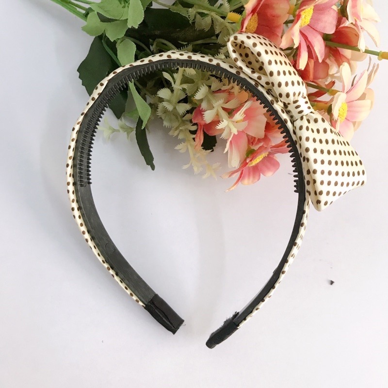 Băng Đô Nơ Vải Satin Chấm Bi Bờm Tóc Nơ Vải Satin Sang Chảnh