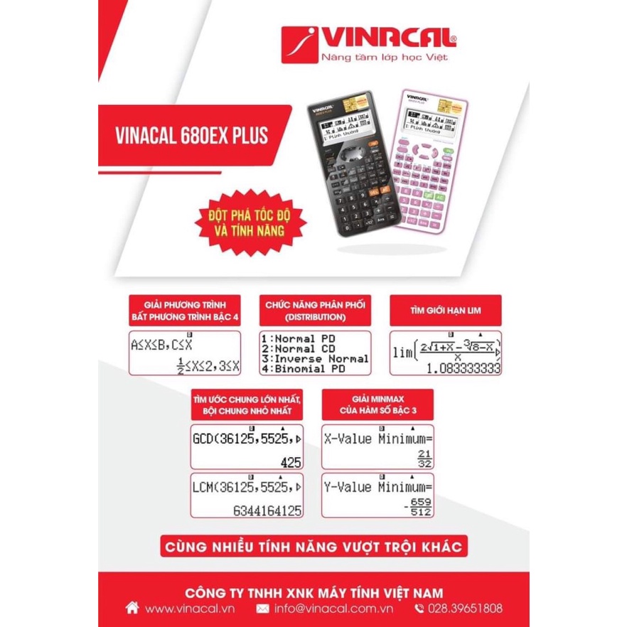 Máy tính cầm tay VINACAL 680 EX PLUS, máy tính cầm tay học sinh chính hãng