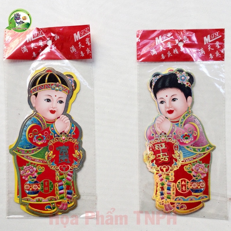 Cặp Hình Dán 3D Cô Cậu Tiên Đồng Ngọc Nữ Nhiều Kích Thước Màu Sắc Rực Rỡ Ánh Kim Sang Trọng Dùng Để Bày Tráp Quả Ăn Hỏi