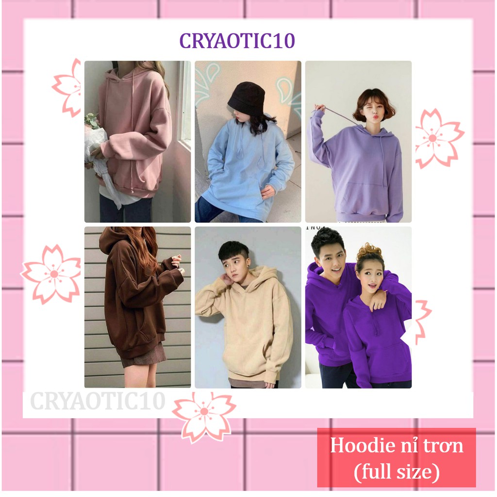 Áo hoodie nỉ trơn màu hot trend unisex cryaotic10