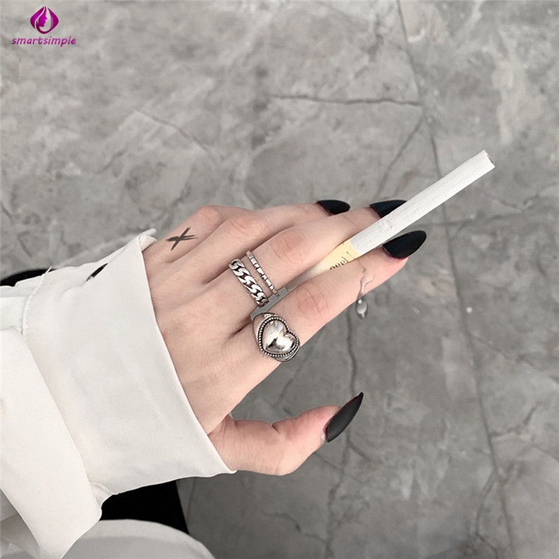 Nhẫn hở hình trái tim / Nhẫn đôi phong cách retro thời trang