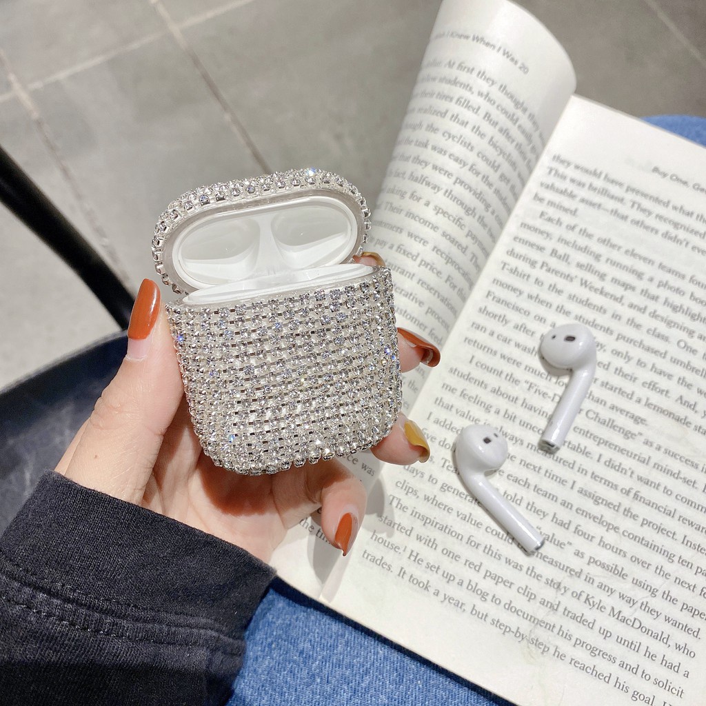 Vỏ Bảo Vệ Hộp Sạc Tai Nghe Airpods 1 2 Không Dây Bằng Pha Lê Cứng Đính Đá 3D Lấp Lánh Sang Trọng