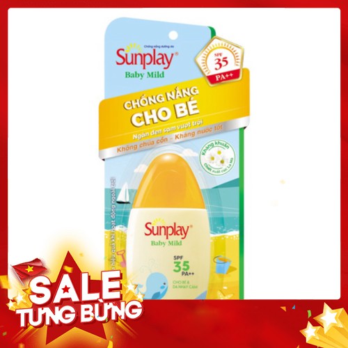 Sunplay Baby Mild SPF35+, PA++: Sữa chống nắng cho bé và da nhạy cảm