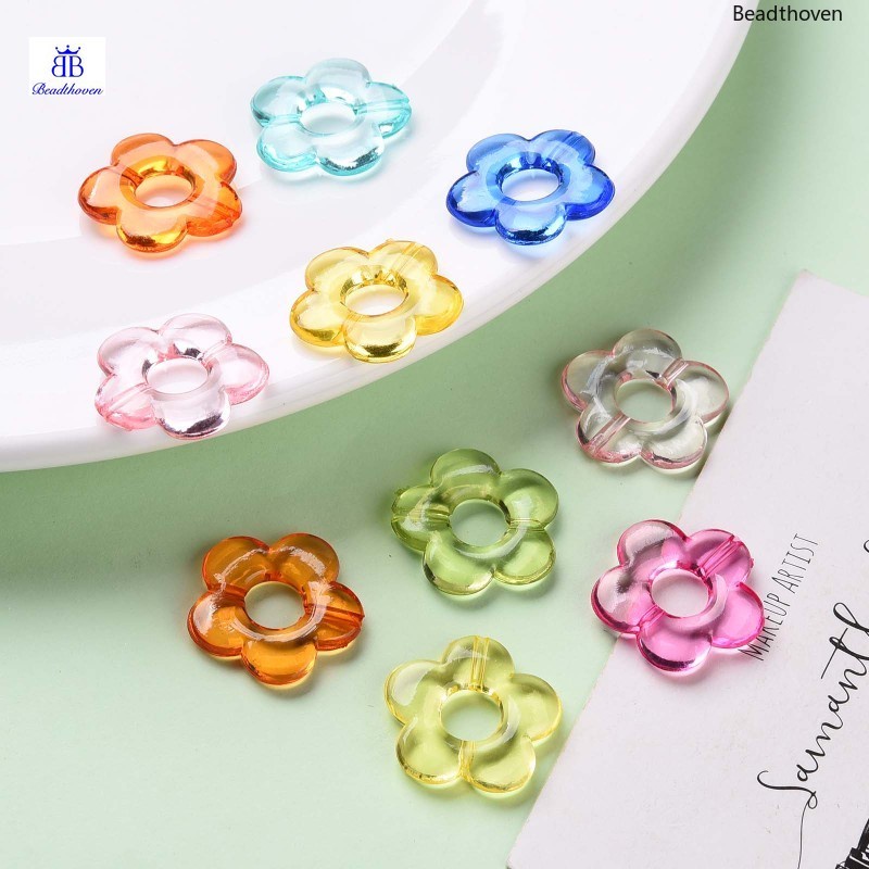 10-100 Hạt Nhựa Trong Suốt Hình Hoa Nhiều Màu Sắc Kích Thước 19x20x3.5mm Đường Kính Trong Suốt: 1.6mm