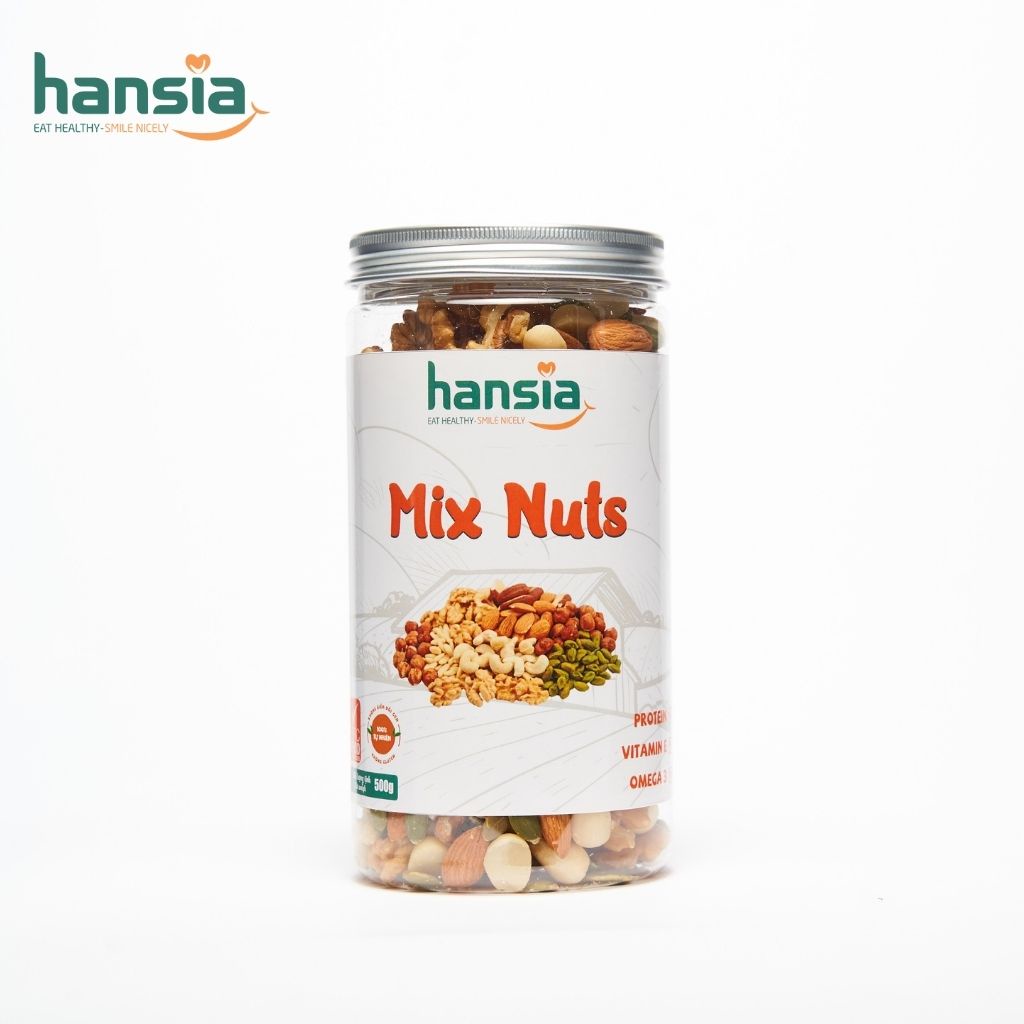 Hạt Các Loại Mix Nuts Organic HANSIA Nhiều Vị Thơm Ngon, Phù Hợp Chế Độ Dinh Dưỡng Lành Mạnh Giàu Năng Lượng 300g - 500g