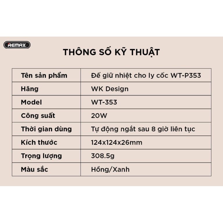 Quà tặng đặc biệt Đế làm nóng đồ uống cao cấp thông minh WK WT353 nhập khẩu chính hãng bảo hành 12 tháng