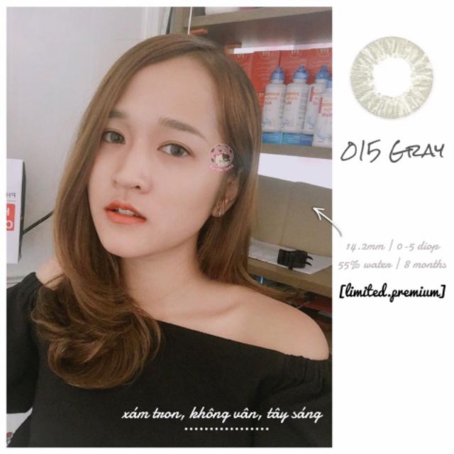 Lens xám tây màu khói lạnh 015 LIMITED GRAY, kính áp tròng Hàn Quốc chính hãng 14,2mm độ ẩm cao