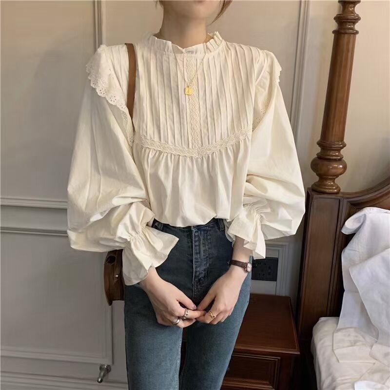 Áo sơ mi SUXI tay dài phồng màu sắc đơn giản phong cách cổ điển thời trang dành cho nữ