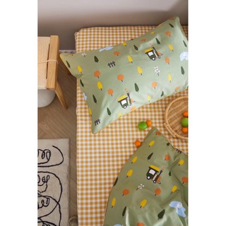 Bộ chăn ga gối  Cotton lụa kẻ vàng (mẫu mới)