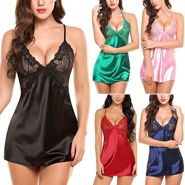 Women's Pajamas Suit Sexy Ice Silk Sleepwear Nightdress