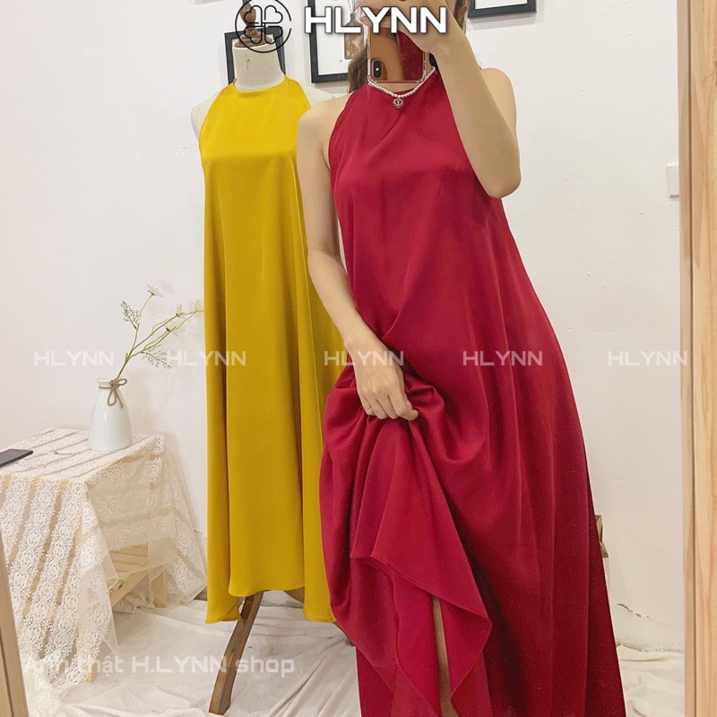 Đầm maxi đi biển cổ yếm buộc nơ dáng suông hai lớp có mút m30 | BigBuy360 - bigbuy360.vn