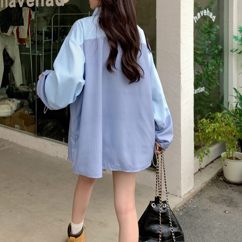 IELGY  Áo Sơ Mi Dài Vừa Kẻ Sọc Thời Trang Cho Nữ