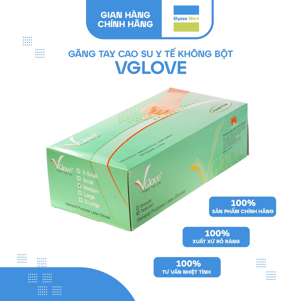 Găng Tay Y Tế Latex Không Bột Vglove Màu Trắng (Hộp 100 Chiếc)