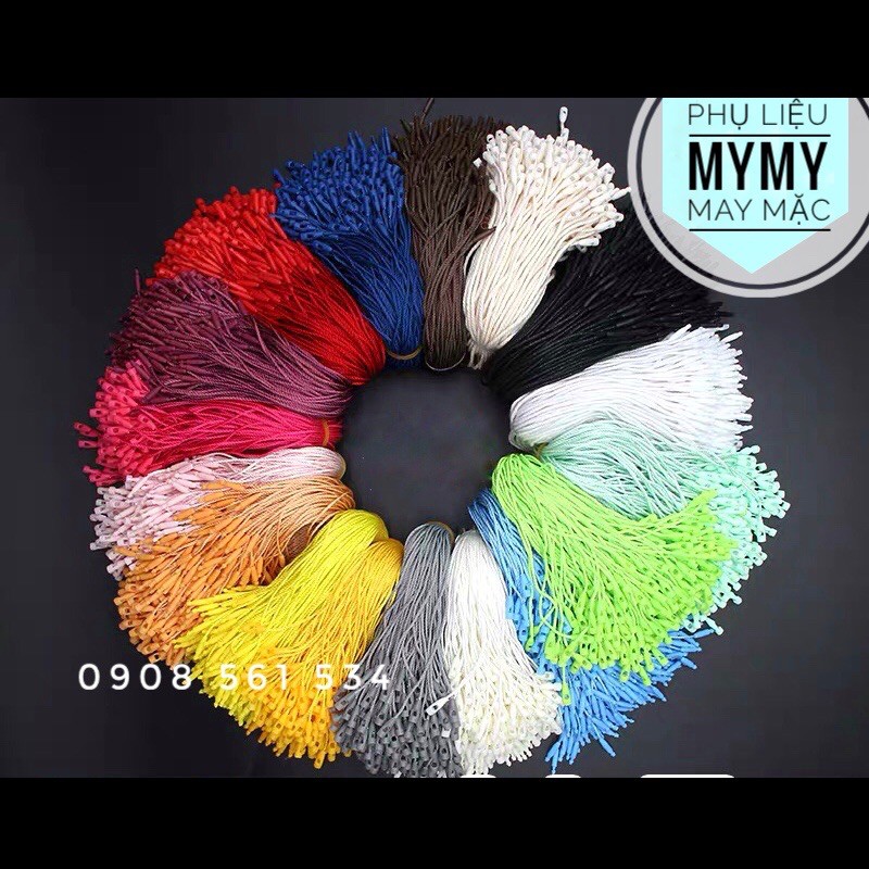 Dây Poly đầu khoá tròn treo nhãn mác - 1000 sợi Nâu Vàng Xanh Đỏ Hồng