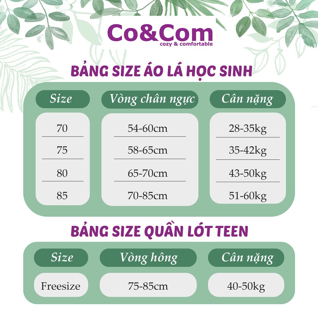 Áo Lá Học Sinh, Áo Lót Bé Gái Cotton Co&Com AL012 Chui Đầu, Ngực 2 Lớp Mềm Mịn, Thấm Hút Tốt | WebRaoVat - webraovat.net.vn