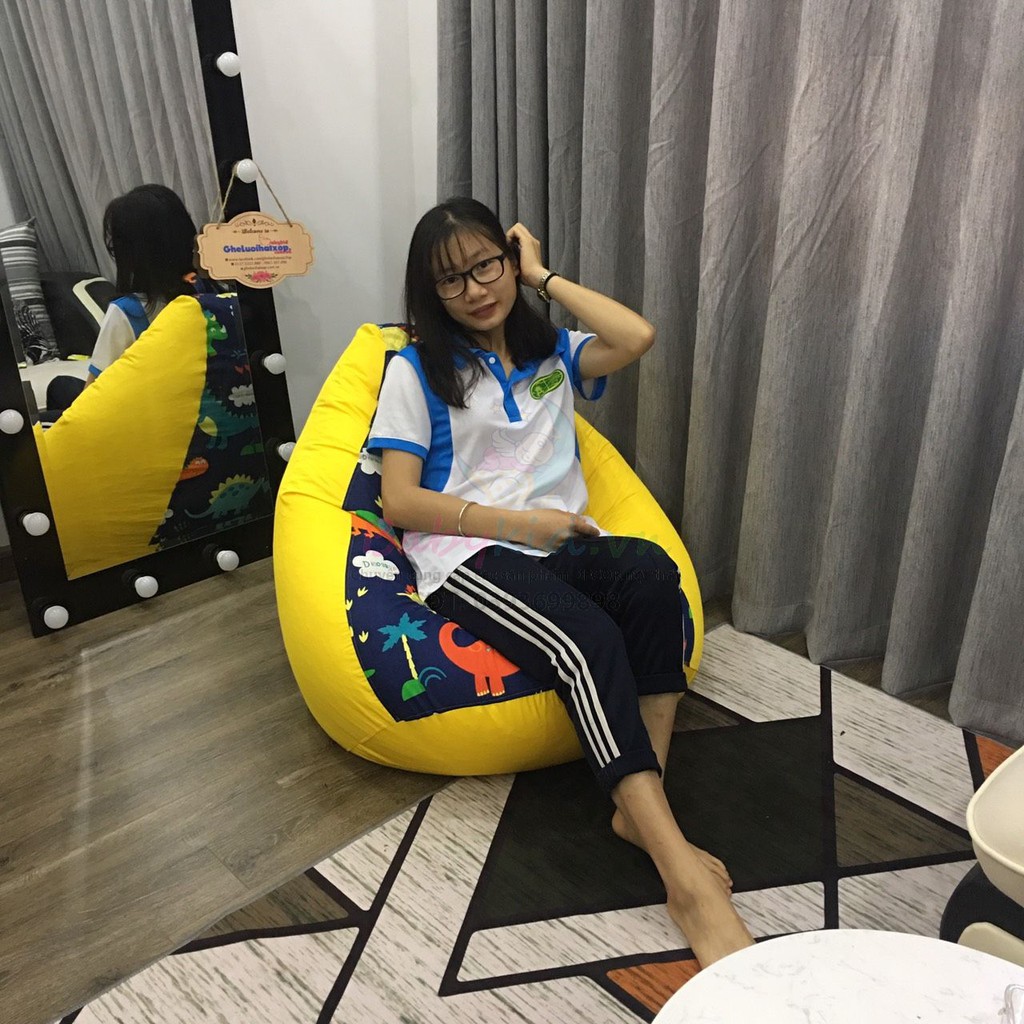 GHẾ LƯỜI hạt xốp size M 100CM họa tiết mix màu , CÓ XỐP, vải thô hàn họa tiết mix màu, tháo giặt đc