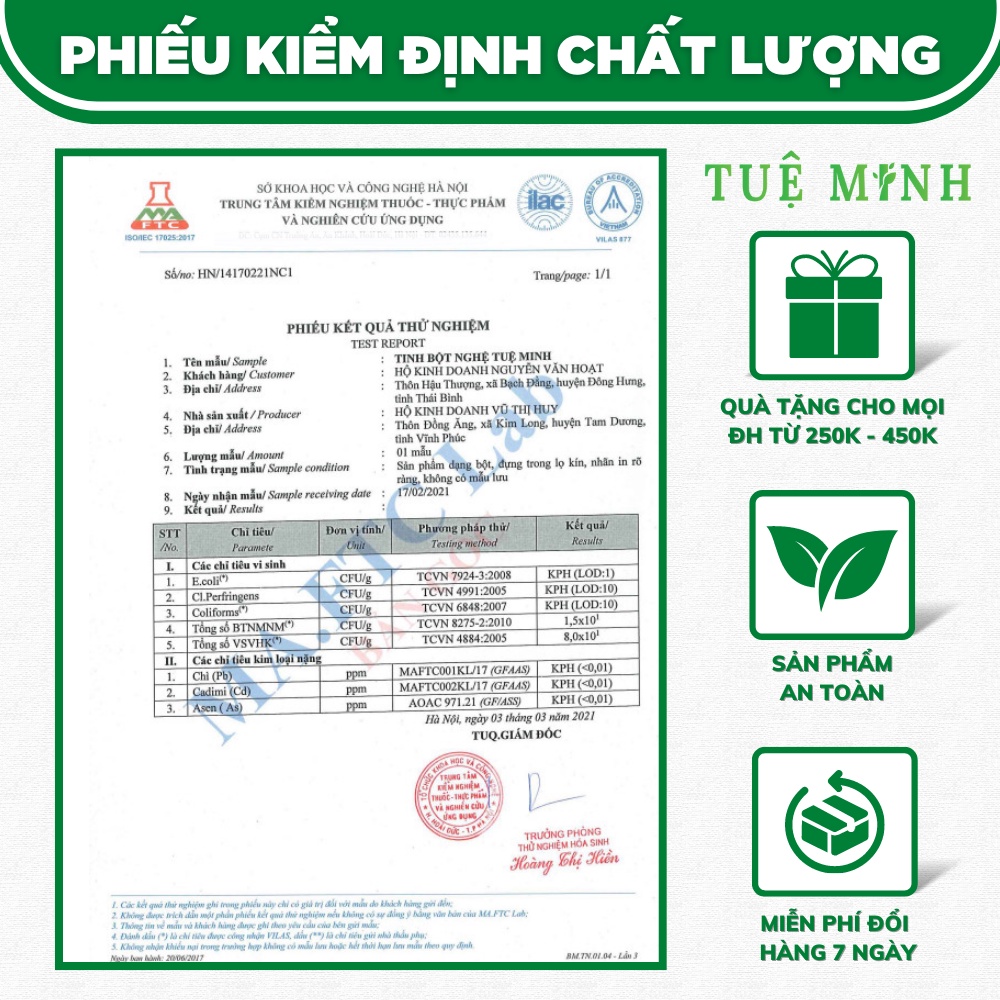 Tinh bột nghệ vàng nguyên chất Tuệ Minh cao cấp 1 hộp 0,5kg