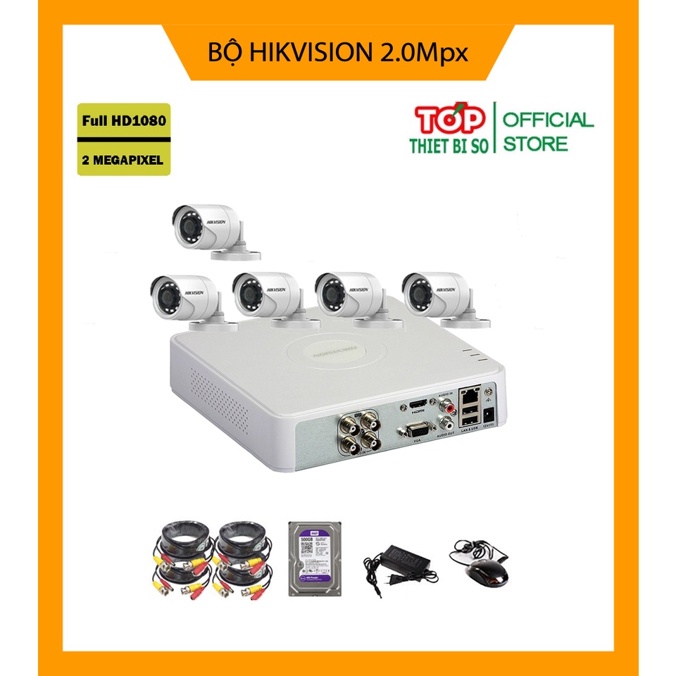 ( SIÊU SALE ) Trọn Bộ 5/6/7/8 Camera giám sát HIKVISION 2.0MP-1080P Chính hãng, Kèm ổ HDD &amp; Đầy đủ phụ kiện lắp đặt