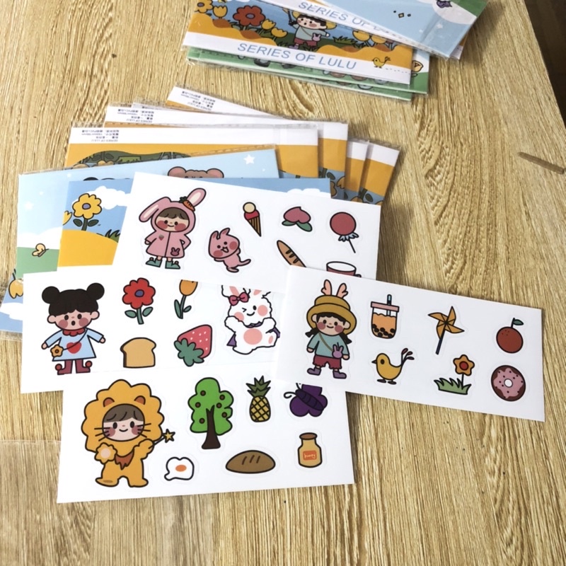 Bộ 4 Tấm Sticker Cute Phong Cách Nhật Bản Hình Vẽ Sắc Nét Siêu Dính Siêu Bền