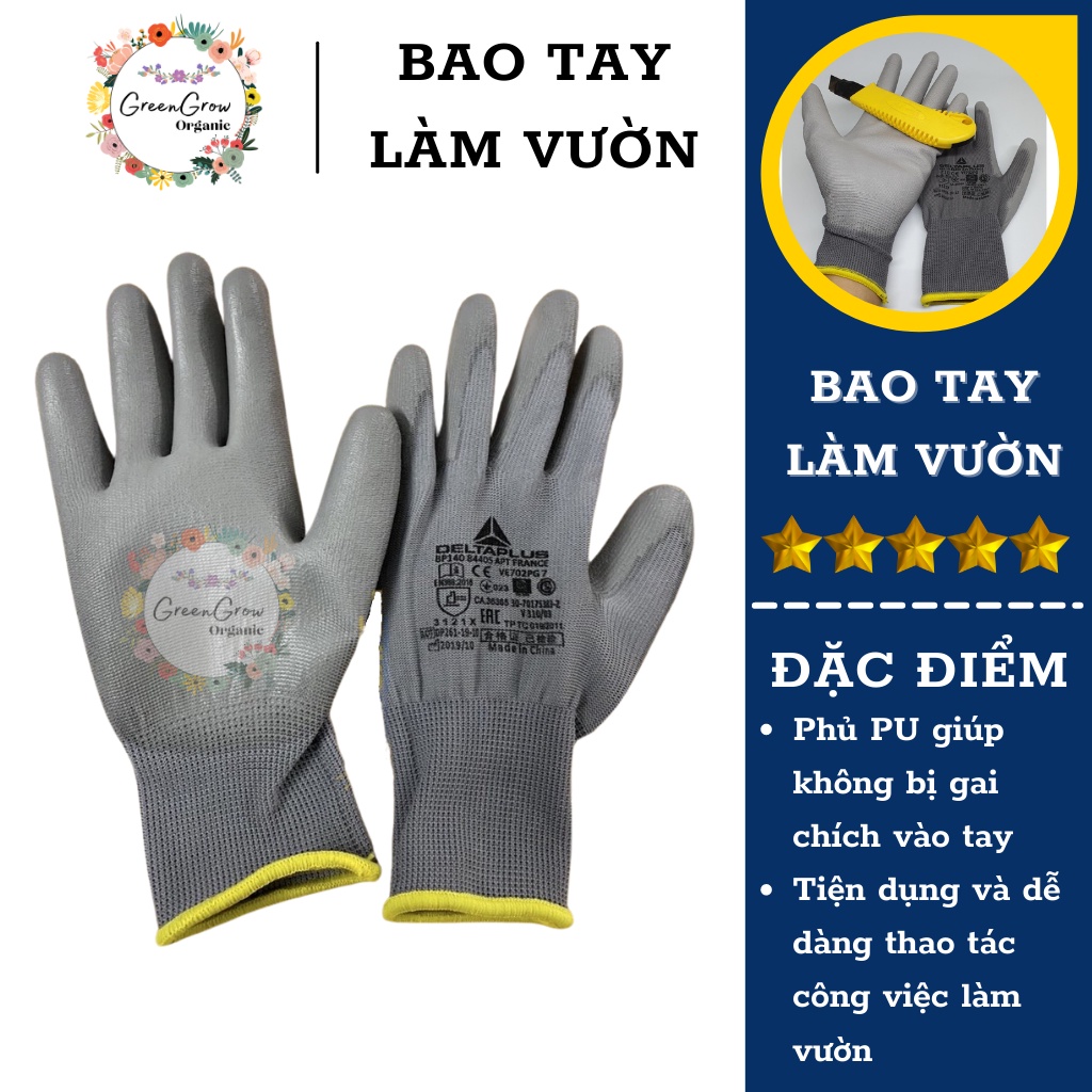 Găng tay làm vườn chống cắt Green Grow Organic, bao tay làm vườn chuyên dụng giúp bảo hộ bàn tay và tăng độ bám MS190