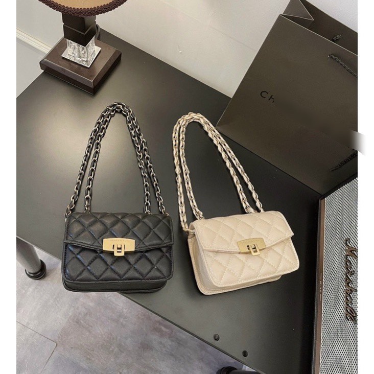 Túi C.Kk khóa gập sz Mini 15 CM, FREESHIP,2 màu đen , be giá rẻ shopduyencuong388