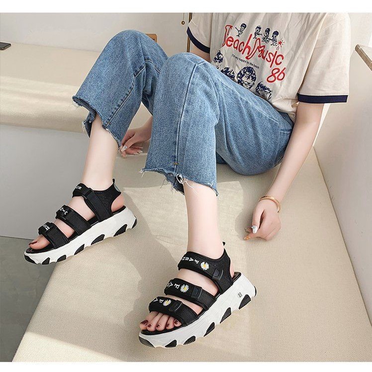 Dép sandal ( Xăng Đan ) quai hậu nữ độn đế 5cm Hoa Cúc phong cách ulzzang hàn quốc siêu hot lên chân cực xinh TH-54