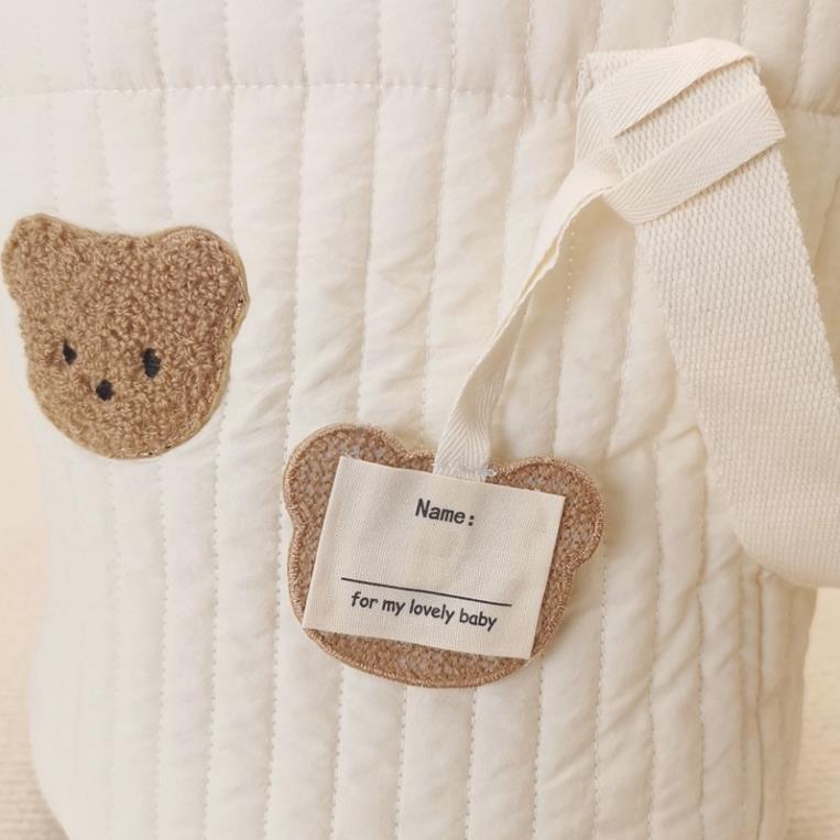 Name Card Thẻ  Treo Ghi Tên Gắn Bình Sữa Đồ Vật Dây Đeo Túi Xách Thêu Hình Gấu Xinh Xắn Dành Cho Trẻ