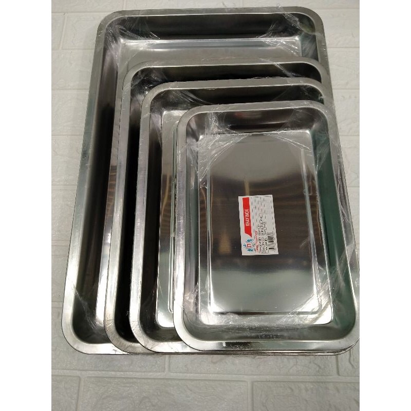 Khay inox hình chữ nhật sâu 4 cm dùng đựng thực phẩm có 3 size