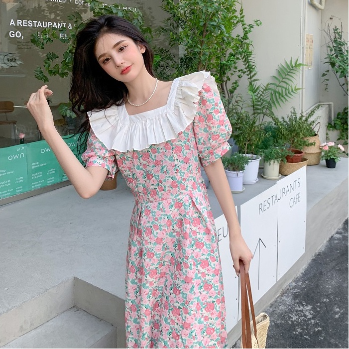 Đầm Perty hoa tay phồng thời trang mùa hè Hàn Quốc mới