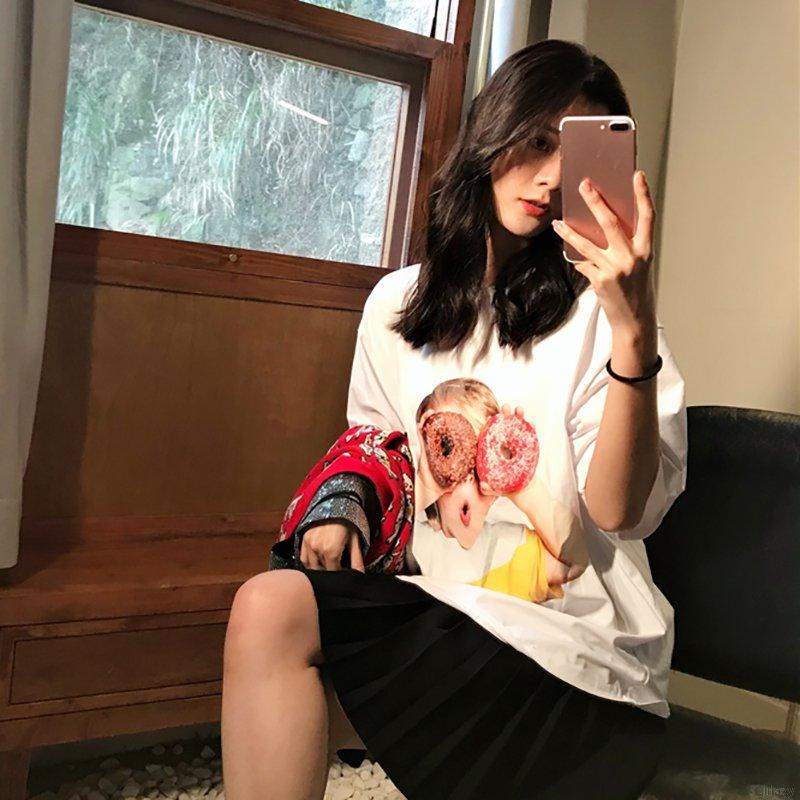 Áo Thun Nữ Ngắn Tay Dáng Rộng In Hình Cá Tính Phong Cách Hàn Quốc