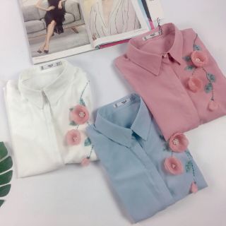 Áo sơ mi lụa đính hoa thêu