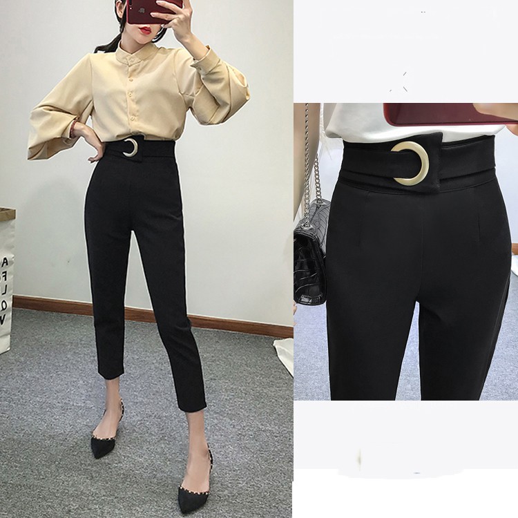 <QUÁ HOT> Quần Tây Baggy Khoen Tròn Lưng Thun Đen