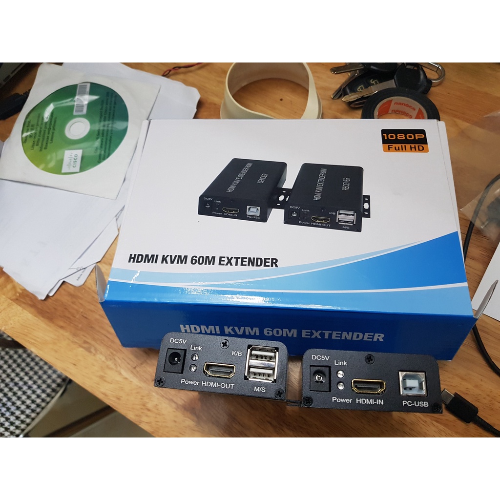Bộ kéo dài HDMI qua dây Lan  kèm cổng USB cho bàn phím và chuột