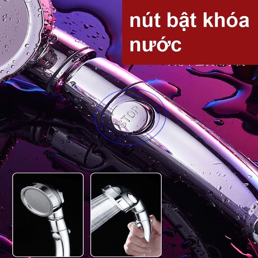 Đầu Vòi Tắm Hoa Sen Tăng áp Có Nút Khóa Nước,3 chế độ Phun, Xoay 360 độ Hàng Xịn-SSA330