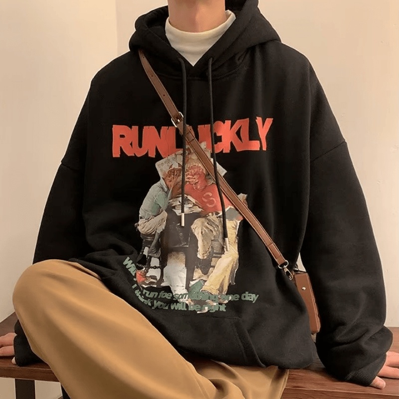 Áo hoodie Cỡ Lớn In Họa Tiết Hoạt Hình Phong Cách hip hop Đường Phố Nhật Bản Chất Lượng Cao Cho Nam