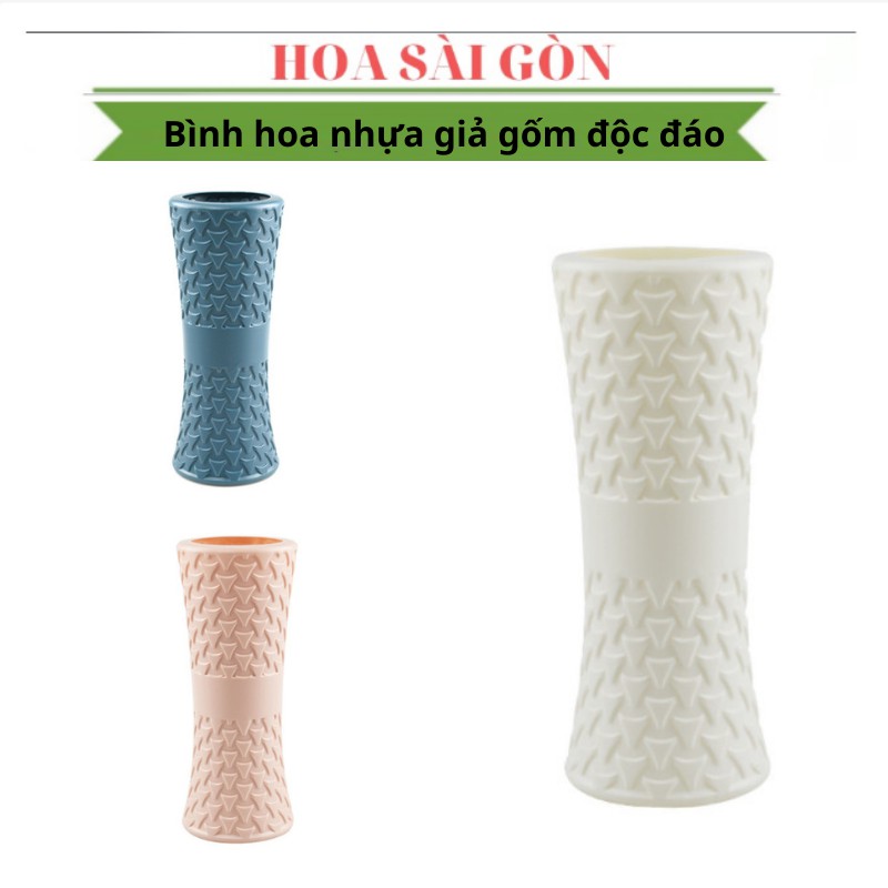 Bình hoa cắm hoa decor nhựa giả gốm BH2 miệng bình phong cách châu âu siêu đẹp sang trọng hình trụ thân cong