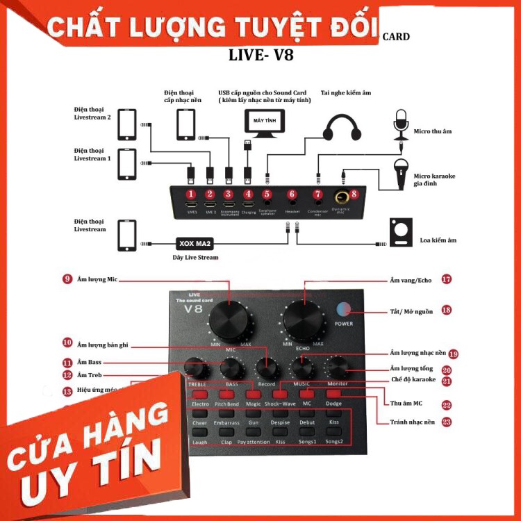 Sound card V8 dành cho micro thu âm cao cấp - hàng chất lượng, giá tại kho