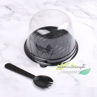 (Set 100 | F057) Hộp Nhựa Đựng Bánh Nắp Bầu Đế Nâu