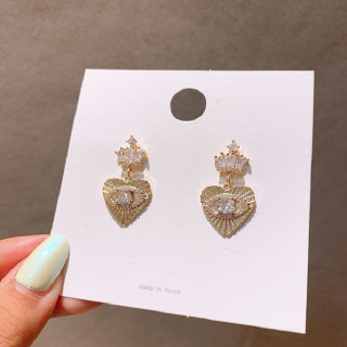 Hoa tai dáng dài hình trái tim đính đá thời trang cho nữ