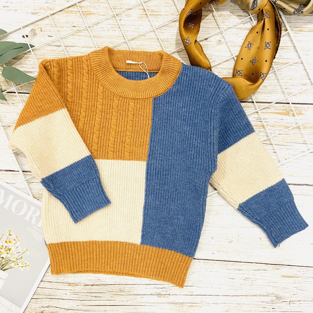 Áo len bé trai cổ tròn, áo thu đông bé trai chất len dệt kim Quảng Châu mềm, đẹp, sành điệu size 10-18kg Kidstore