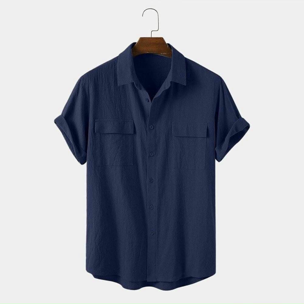 Áo sơ mi nam cổ bẻ chất vải đũi mặc hè thoáng mát có túi hộp