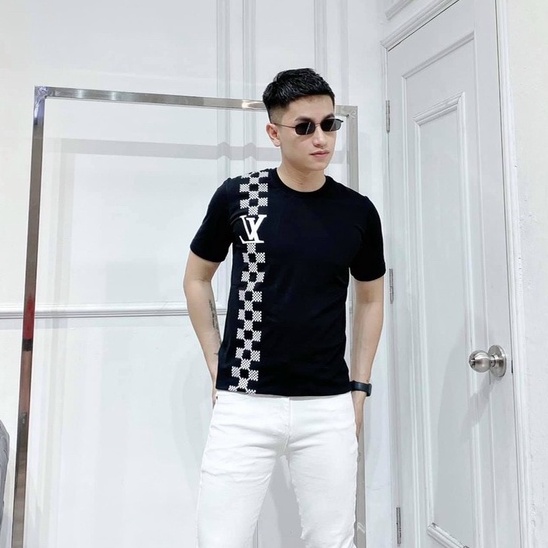 Áo thun nam ngắn tay cổ tròn cao cấp giá rẻ in l.v sang trọng vải cotton 100% mềm mịn co giãn form regular VBSHOP0025