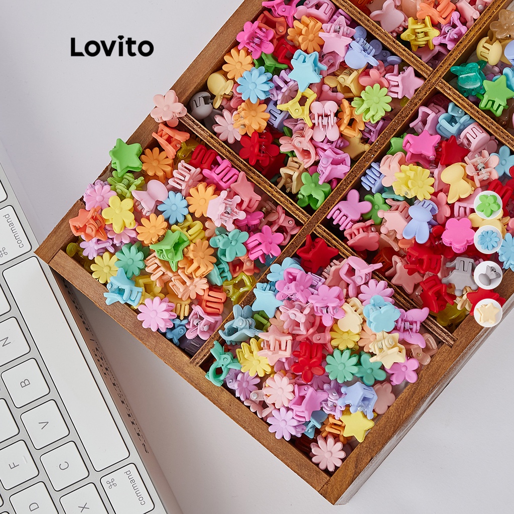 Kẹp tóc Lovito Màu sắc kẹo hoa trơn Gói 50 chiếc có túi zip LL4034 dễ thương (1/2/3/4)