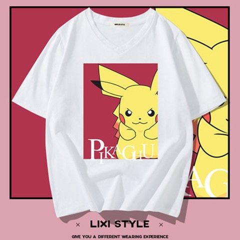 Áo Thun Tay Ngắn Dáng Rộng In Hoạt Hình Pikachu Dễ Thương Cho Các Cặp Đôi