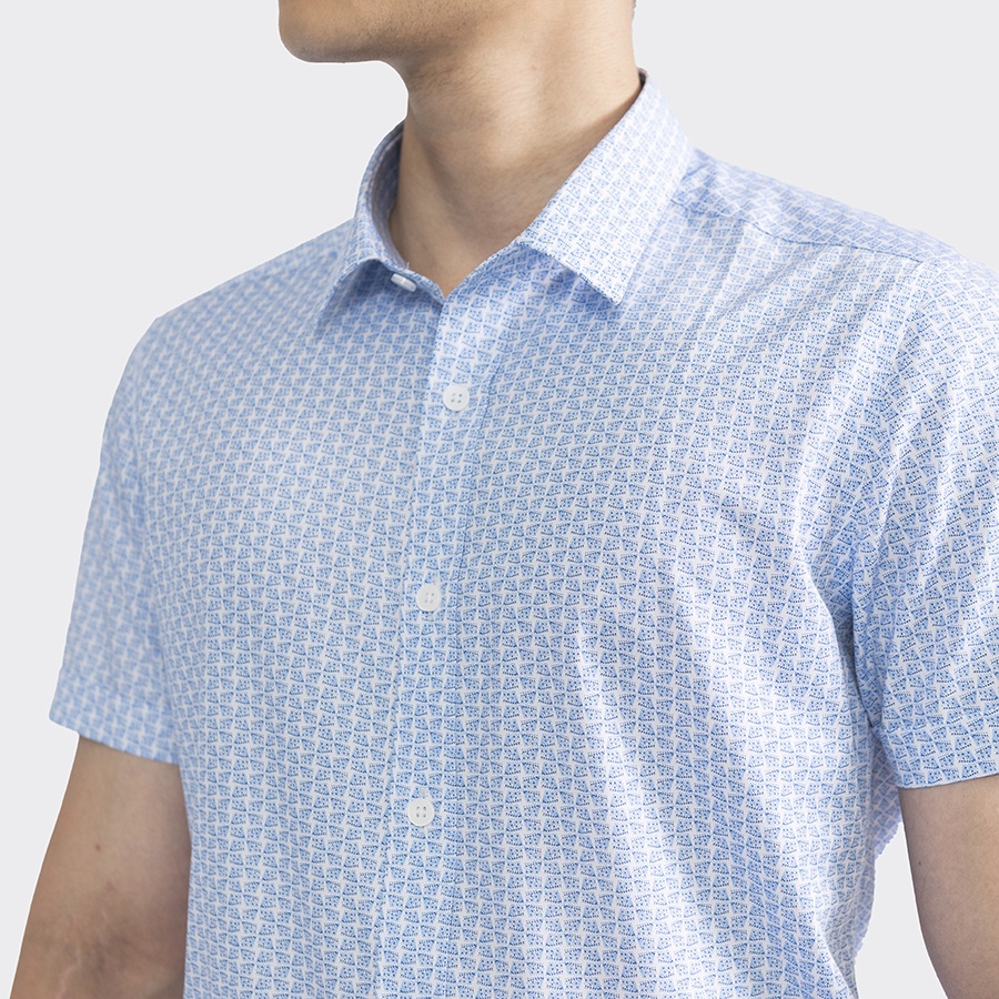 [MẪU MỚI] Áo sơ mi nam ngắn tay ARISTINO, phom Slim fit, trắng in họa tiết xanh trẻ trung, lịch lãm -  ASS367S2