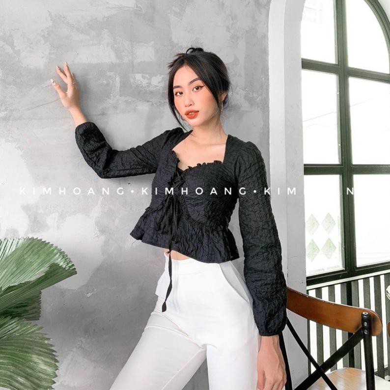 [ẢNH THẬT- FREESHIP] ÁO CROPTOP TAY BỒNG SEXY BÁNH BÈO