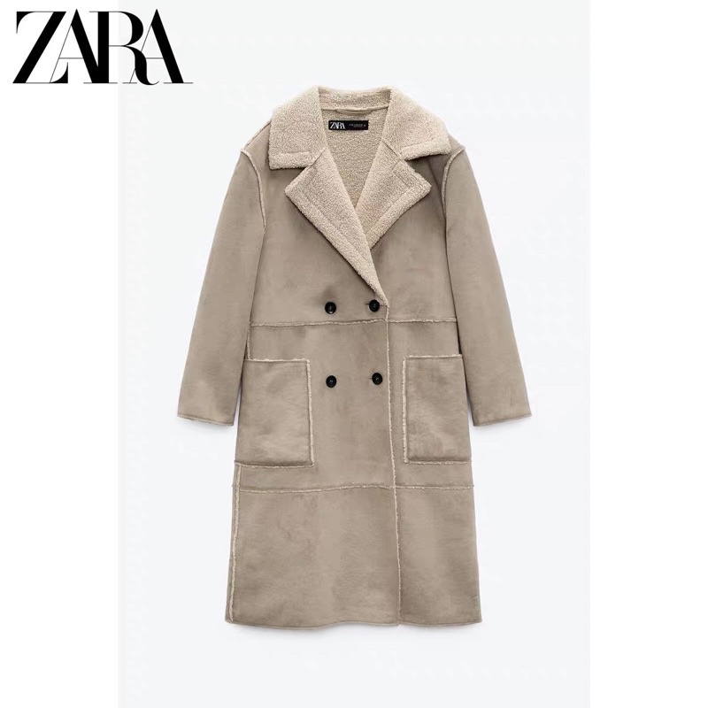 Order hàng xuất ZARA áo khoác da lộn lót lông cừu mới của nữ