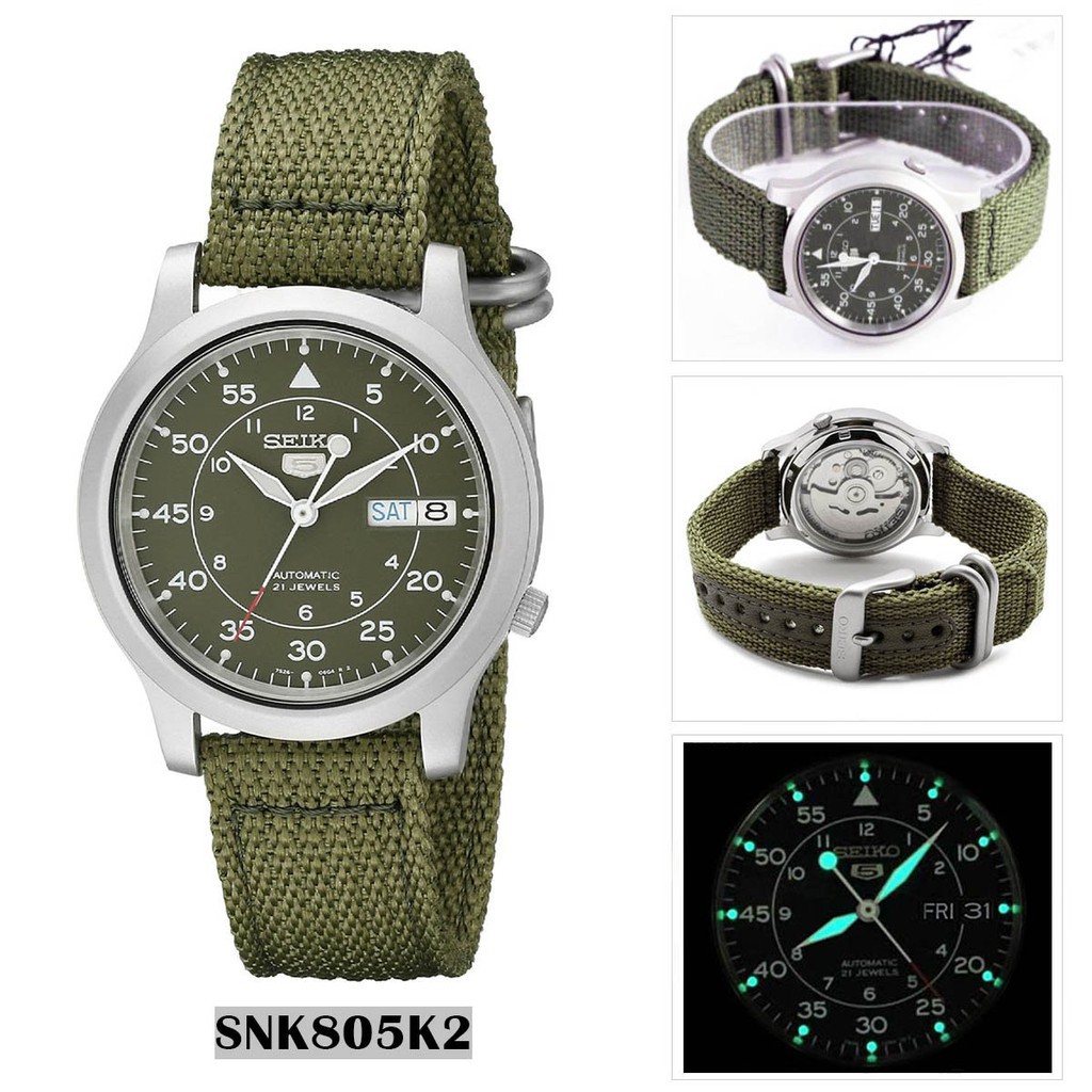 Đồng hồ nam chính hãng Seiko Máy Cơ SNK805K2S Dây Nato - Mặt Xanh Lá - Bảo Hành Chính Hãng 18 Tháng